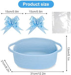 Gift Basket, Hamper Kit, Empty Hamper Basket with Cellophane Bags and Pull Bows, Rope Gift Baskets with Handles, Woven Gift Baskets for Baby Shower, Wedding, Birthday, Housewarming (Blue) - Image 4