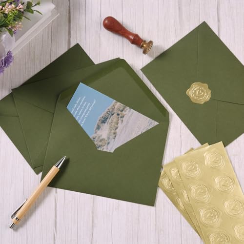 100 Pieces A7 Envelopes 5x7 Olive Green, 5.24 x 7.24 Inches (Pack of 2) - Image 5
