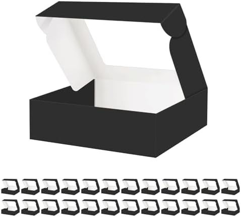 HAPPY POTATO 25 Cookies Box 10x8x2.5 Inch, Black Bakery Boxes with Window by HAPPYPOTATO