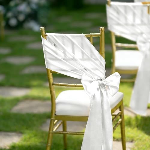 fani White Satin Chair Straps Bows,60 PCS 7x108 Inch,Chair Sash - Image 6