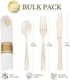 Goodluck 100 Pack Pre Rolled Gold Glitter Plastic Silverware with Napkins - Image 3
