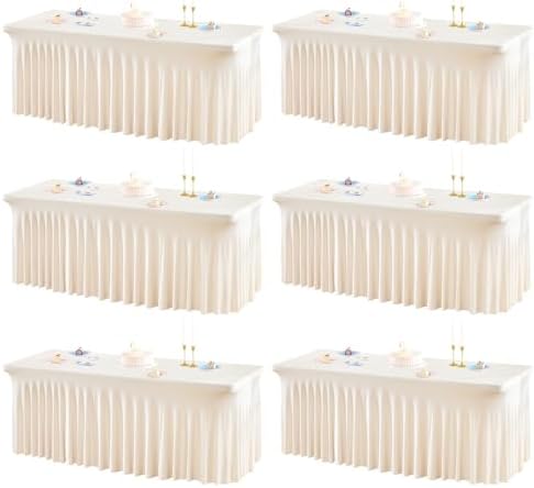 6 Packs Ivory Table Clothes for 8 Foot Rectangle Tables, One-Piece Wrinkle Resistant Stretch Spandex Table Covers with Skirt for Event Banquet Wedding Birthday Party by PartyTalk