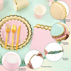 Kochorie 140PCS Sage Green & Pink Disposable Dinnerware Set for 20 Guests - Image 3