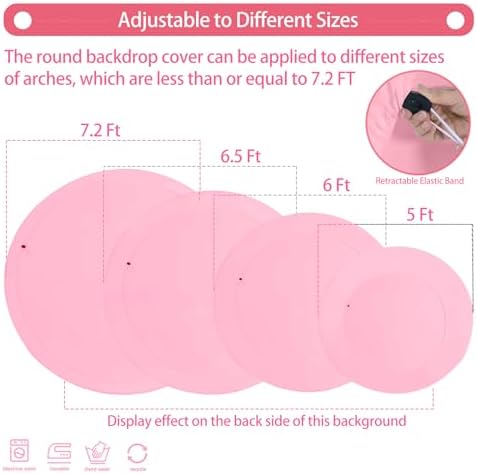 Gallety 7.2FT Pink Round Backdrop Cover with Oh Baby Decal, Size Adjuster, Universal Fit for 5-7.2ft Circle Stand, Polyester Fabric Arch Cover for Wedding, Birthday Party, Videos, Photography Decor - Image 3