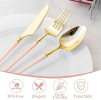 Lullaby 150PCS Heavy Duty Gold Plastic Silverware with Pink Handle - Image 3