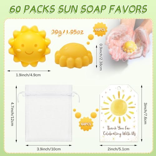 Leelosp 60 Sets Sun Soaps Baby Shower Favors, Handmade, Yellow, Cute - Image 2