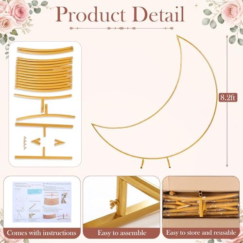 Silipull 8 ft Giant Moon Arch Backdrop Metal Stand Kit, Easy Setup - Image 2