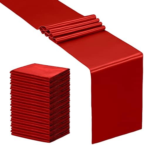 SiinvdaBZX 24 Pcs Red Satin Table Runner 12 x 108 inches Long by SiinvdaBZX