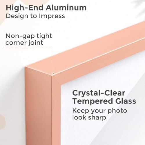 FLYJOE 16x16 Metal Square Picture Frame For Wall With Mat For 12x12, 16''x16'' Aluminum Photo Frames With Tempered Glass, Minimalist Modern Poster Frame Horizontally Vertically, Rose Gold - Image 2