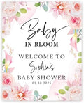 Andaz Press Baby in Bloom Personalized Baby Shower Welcome Sign Board Custom Wildflower Sign Pink Florals 16"x20" Canvas Floral Guest Book Alternative Welcome signs by AndazPress
