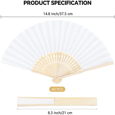 Aneco 48 Pieces Handheld Paper Fans Paper Folding Fans with Bamboos for Wedding Gift, Party, Home, DIY, White - Image 2