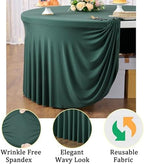 6 Pack Hunter Green Spandex Round Tablecloths for 72 inch Table, Stretchy 132inch Fitted 6FT Round Table Cloths, Wrinkle Free Table Cover with Skirt for Wedding Party Dining Banquet - Image 3