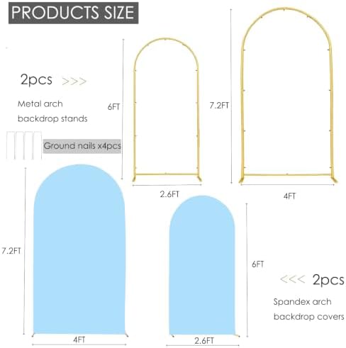 Set of 2 Metal Arch Backdrop Stands with Baby Blue Covers, 6/7.2FT - Image 3