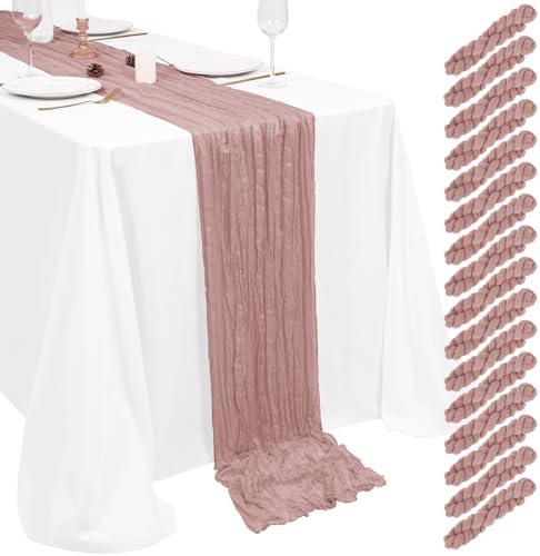 Showgeous 16 Pack Dusty Pink Cheesecloth Table Runner 17 x 108 Inch by Showgeous