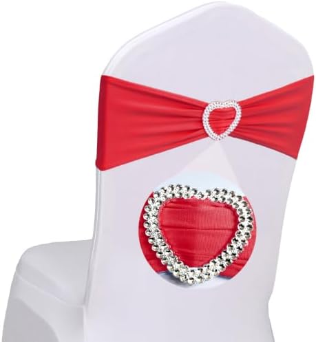 Red Chair Sashes 60 Pack Spandex Red Sashes for Chairs with Heart Buckle by Unknown