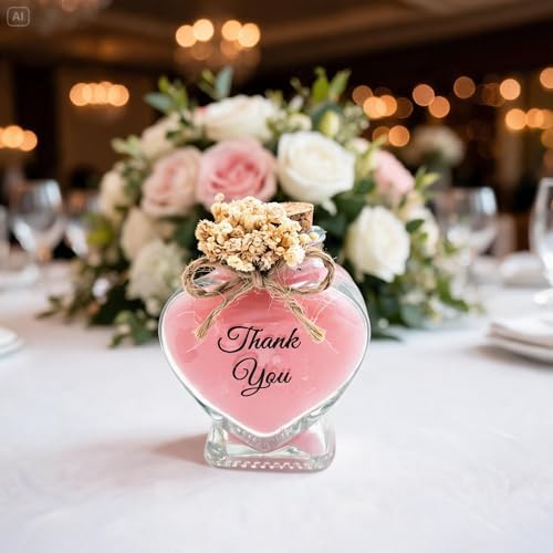 Wedding Favor Guest Bulk, Set of Heart Glass Candle Party with Custom Sticker and Dried Flowers Bridal Party, Baby Shower Gifts (Pink, Set of 100) by GiftUp