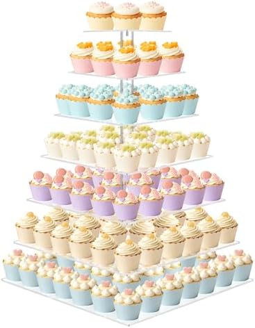 weddingwish Cupcake Stand, 7 Tier Square Cupcake Stand for 160 Cupcakes, Acrylic Cupcake Tower Stand, Large Cupcake Display Stands, Tiered Cupcake Holder Stand for Birthday, Party, Baby Shower by weddingwish