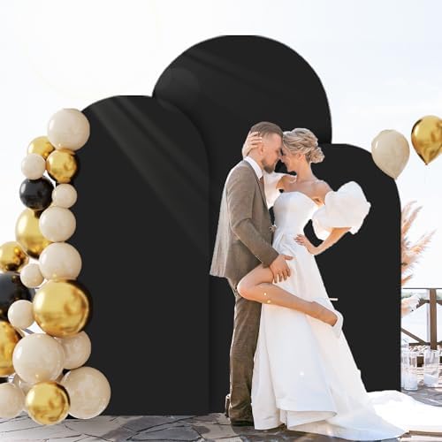 FOTSHARER Spandex Fitted Wedding Arch Cover Set of 3 Black Arch Covers Stretchy Backdrop 6FT 6.6FT 7.2FT Round Top Back drop Cover for Arches Stand Wedding Arch Cover Backdrop Fabric for Parties Decor - Image 5