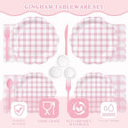 350 PCS Pink Gingham Disposable Dinnerware Set, Decagonal Paper Plates 7 & 9 Inch, Napkins, Cups & Cutlery, Checkered Party Supplies for Baby Shower Birthday Bridal Shower Picnic - Image 5