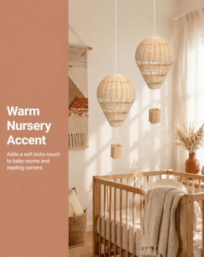 Toyvian 2PCS Rattan Hot Air Balloon Decor for Nursery, Hanging Wall Decor - Image 6