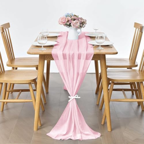 Pufogu 5 Pack 10Ft Light Pink Chiffon Table Runner Sheer 29x120 Inch - Image 3