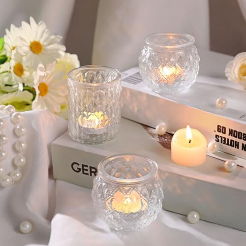 DARJEN Clear Votive Candle Holders Set of 24- Round Glass Candle Holders Bulk for Tea Light Candle, Embossed Candle Votives for Wedding Centerpiece, Various Parties & Home Decor - Image 4