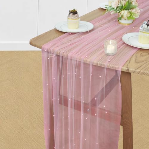 Pearl Table Runner Tulle Gauze Sheer Wedding Party Home Decor - Image 6