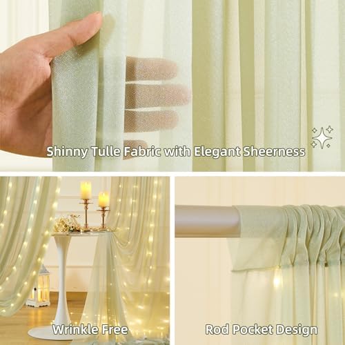 10x10FT Green Wrinkle Free Backdrop Curtains with Lights String for Parties - Photo Curtain Backdrop with Lights for Wedding Decorations, Bridal Baby Shower Birthday Party Photography Background - Image 4