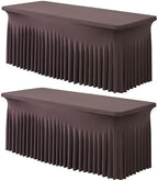 Spandex Tablecloth 6FT Rectangle Table Cover 2 Pack Brown Wrinkle-Free by Outpain