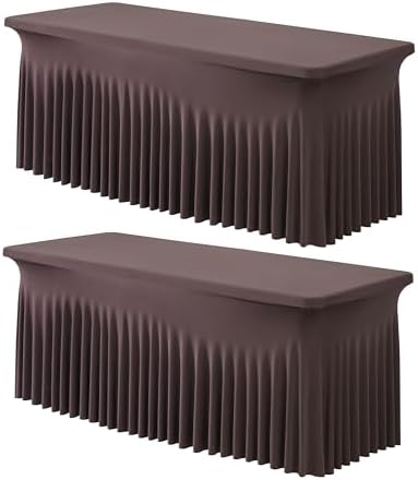 Spandex Tablecloth 6FT Rectangle Table Cover 2 Pack Brown Wrinkle-Free by Outpain