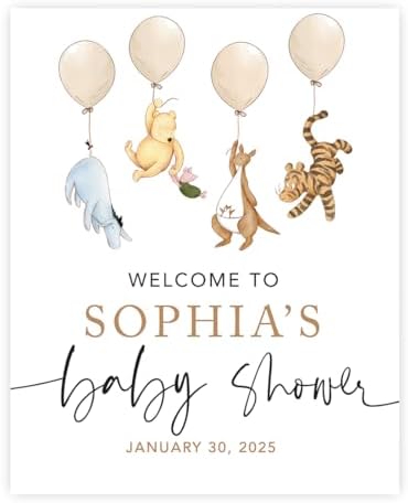 Andaz Press Personalized Classic Bear Baby Shower Decorations and Friends Holding Balloons, Custom Baby Shower Welcome Sign Decor, Vintage Classic Bear Decorations, 16 x 20 Inches by AndazPress