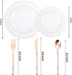 Liacere 150PCS Rose Gold Plastic Plates - Clear Rose Gold Disposable Plates with Glitter Bamboo Handle Cutlery - 60 Baroque Elegant Plates, 30 Forks, 30 Spoons, 30 Knives for Wedding ＆ Party & Summer - Image 2