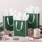 Yeaqee 50 Pack Metallic Paper Gift Bag Bulk with Handle, Green, White - Image 5