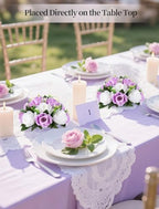 BLOSMON Lilac Flowers Balls for Centerpieces: 10 Pcs Purple White Fake Roses Flower for Wedding Table - Artificial Silk Kissing Bouquet Floral Arrangement Center for Home Party Event Decor - Image 2