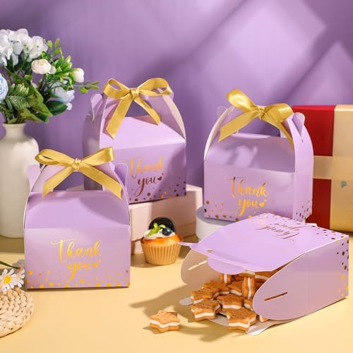 Engrowtic 50 Pcs Thank You Boxes with Ribbon Handles 5.9",Light Purple - Image 2