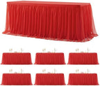 Suppromo 6 Pack 8ft Red Tulle Tablecloths for Rectangle Tables 8 Foot Red Rectangular Table Cloth Wrinkle Free Tablecover with Tutu Skirt for Baby Shower Wedding Birthday Party Banquet Buffet Cake by Suppromo