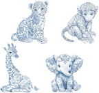 Honoson 4 Pcs 24.6" x 29.3" Large Blue Safari Toile De Jouy Baby Shower Decoration Cardboard Cutouts, Blue Floral Jungle Animal Yard Signs Standee for Wild One Birthday Party Supplies Gender Reveal by Honoson