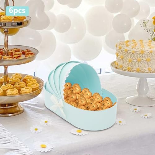 6 Pcs Flower Boxes, Cradle Baskets, Flower Arrangement Baskets, Cardboard Boxes for Wedding Celebrations, Shower Basket Gift Boxes, Cradle Gift Boxes (Blue) - Image 2
