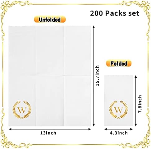 200 Pack Monogrammed Disposable Napkins Gold Foil Letter W Guest Napkins Initial Disposable Hand Paper Towels for Wedding Engagement Baby Shower Party Home Kitchen Bathroom Dinner Decorative Towels - Image 2