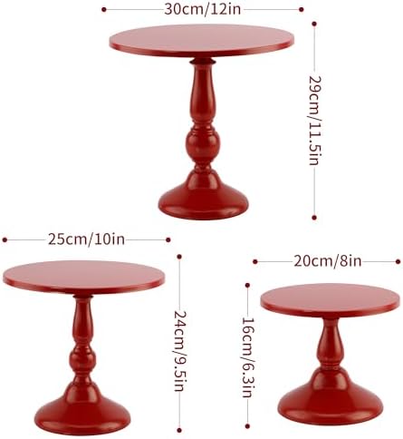 Set of 3 Red Cake Stands, QENUIITEA Metal Round Cake Holder Dessert Pie Pizza Display Stand 8" 10" 12" Serving Tray Decoration for Wedding Celebration Party Birthday Baby Shower - Image 2