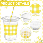 Sliner 50 Sets 16oz Yellow White Gingham Party Plastic Cups - Image 2