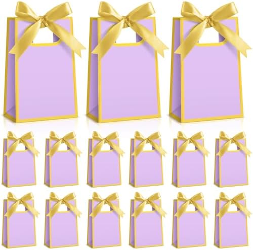 AmazingSpark 50 Pcs Light Purple Gold Mini Gift Bags Bulk 6.3 x 3.9 x 2.8 Inch Party Favors Elegant Small Gift Bags with Handles and Ribbon Bows for Wedding Birthday Bridal Baby Shower Party Favors by Unknown