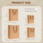 PerKoop 80 Pack Kraft Gift Bags with Handles 4 Sizes,Vertical,Brown - Image 2