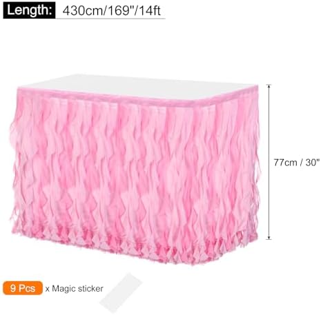 MECCANIXITY 14ft Pink Tutu Table Skirt, Tulle Curly Willow Table Skirt for Rectangle Tables, Ruffle Table Skirt for Birthday Wedding Gender Reveal Party - Image 2