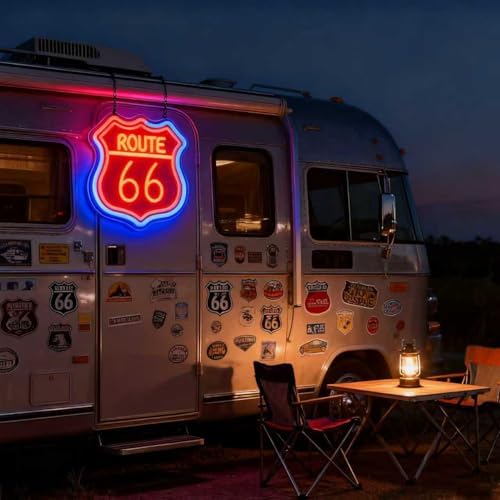 Route 66 Neon Sign, Route 66 Led Neon Light Signs Light up Sign for Wall Decor Home Bedroom Bar Man Cave Party Decorations Birthday Gift Dimmable USB Powered(12.6" × 12.1") - Image 6