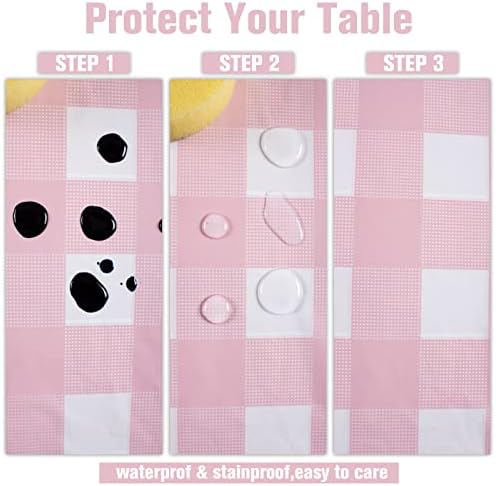 Kesfey 12 Packs Pink Gingham Tablecloth 54 x 108 Inches Pink and White Checkered Table Cloths Party Picnic Disposable Table Covers Splashproof Plastic Checkered Gingham Tablecover for Dinners Party - Image 5