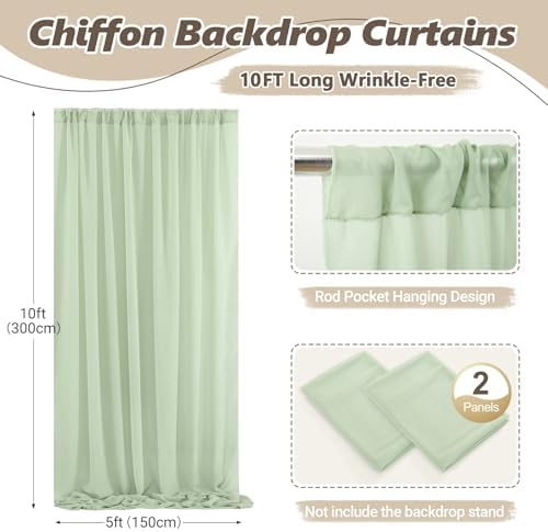 10ft x 10ft Sage Green Backdrop Curtains, Wrinkle-Free Sheer Chiffon Fabric Backdrop Drapes for Wedding Arch Party Ceremony Stage Photo Decoration - Image 5