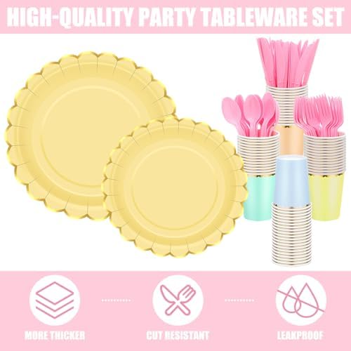 Yaomiao 168 Pcs Pastel Party Supplies Pastel Disposable Dinnerware Set - Image 3
