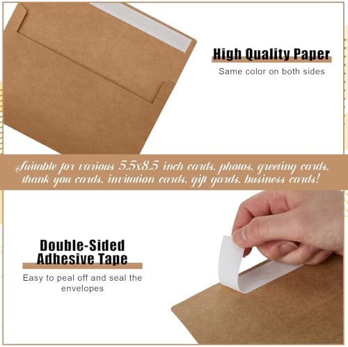 SATINIOR 300 Pieces Invitation Envelopes V Flap,A9,Kraft - Image 3