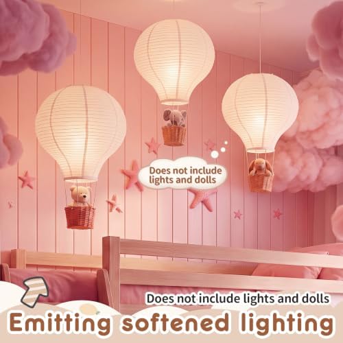 Baquler 1 Pcs 12 Inch Hot Air Balloon Lampshade Without Light Hanging Hot Air Balloon Decorations White Linen Fabric Lamp Shades Gifts for Nursery Kids Living Room Baby Shower Party Decor - Image 5
